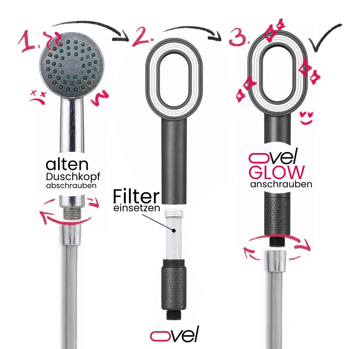 OVEL GLOW - 3-in-1 Filter Duschsystem + Pflegeaufsätze